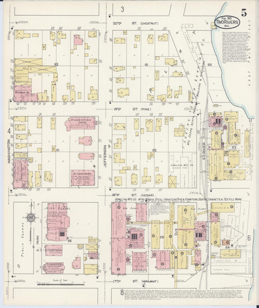 Sanborn Fire Insurance Map from Two Rivers, Manitowoc County, Wisconsin (1913), Sheet #0005 - Historic Sanborn Fire Insurance Map Print, vintage old map wall art, antique decor, genealogy gift, Wisconsin Wisconsin map