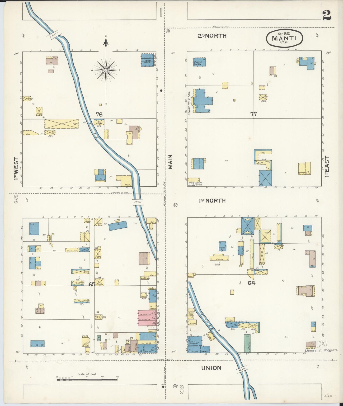 Sanborn Fire Insurance Map from Manti, Sanpete County, Utah (1892), Sheet #0002 - Historic Sanborn Fire Insurance Map Print, vintage old map wall art, antique decor, genealogy gift, Utah Utah map