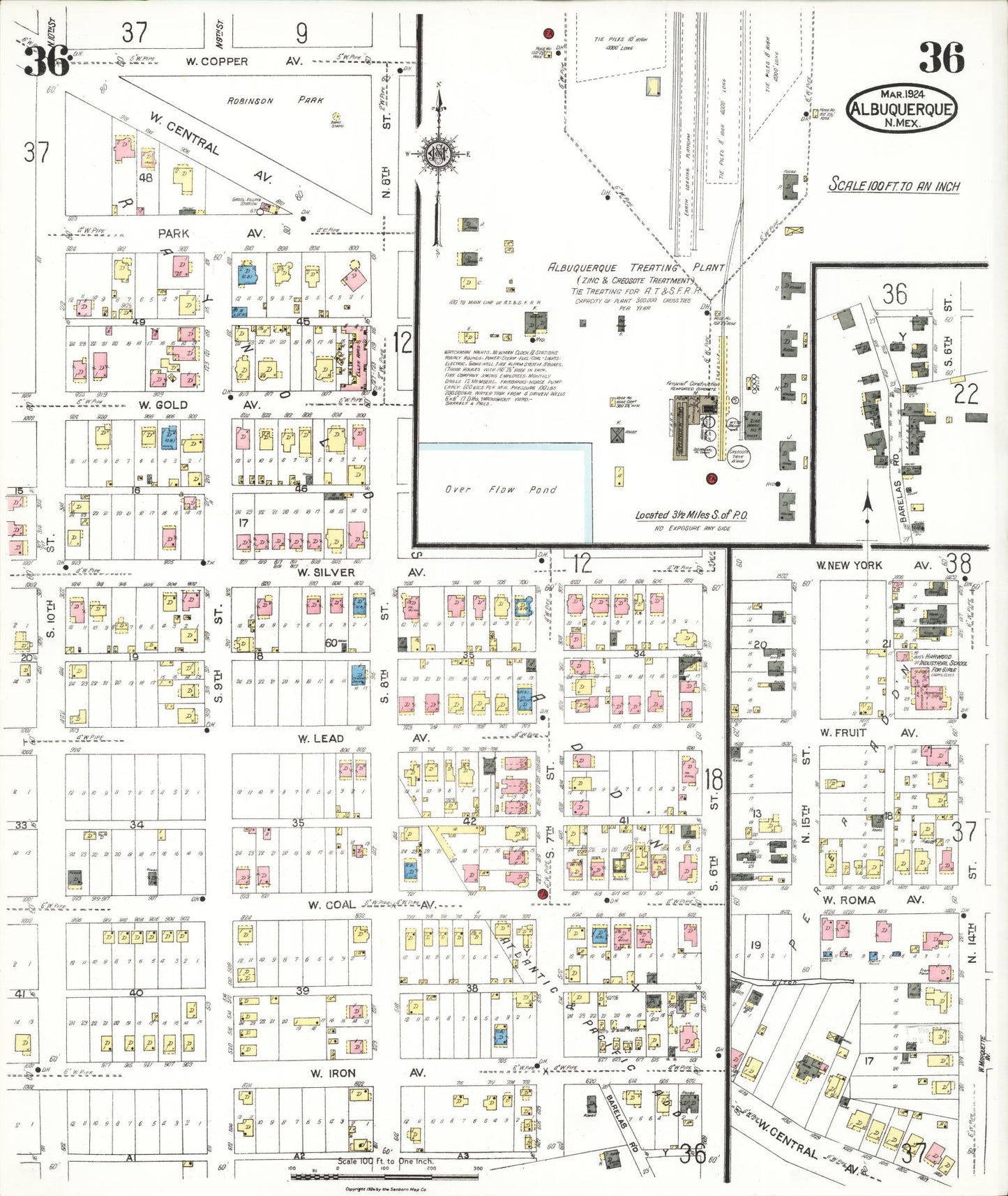 Sanborn Fire Insurance Map from Albuquerque, Bernalillo County, New Mexico (1924), Sheet #0036 - Complete Map Set gallery image, historic Sanborn map, vintage wall art, New Mexico New Mexico