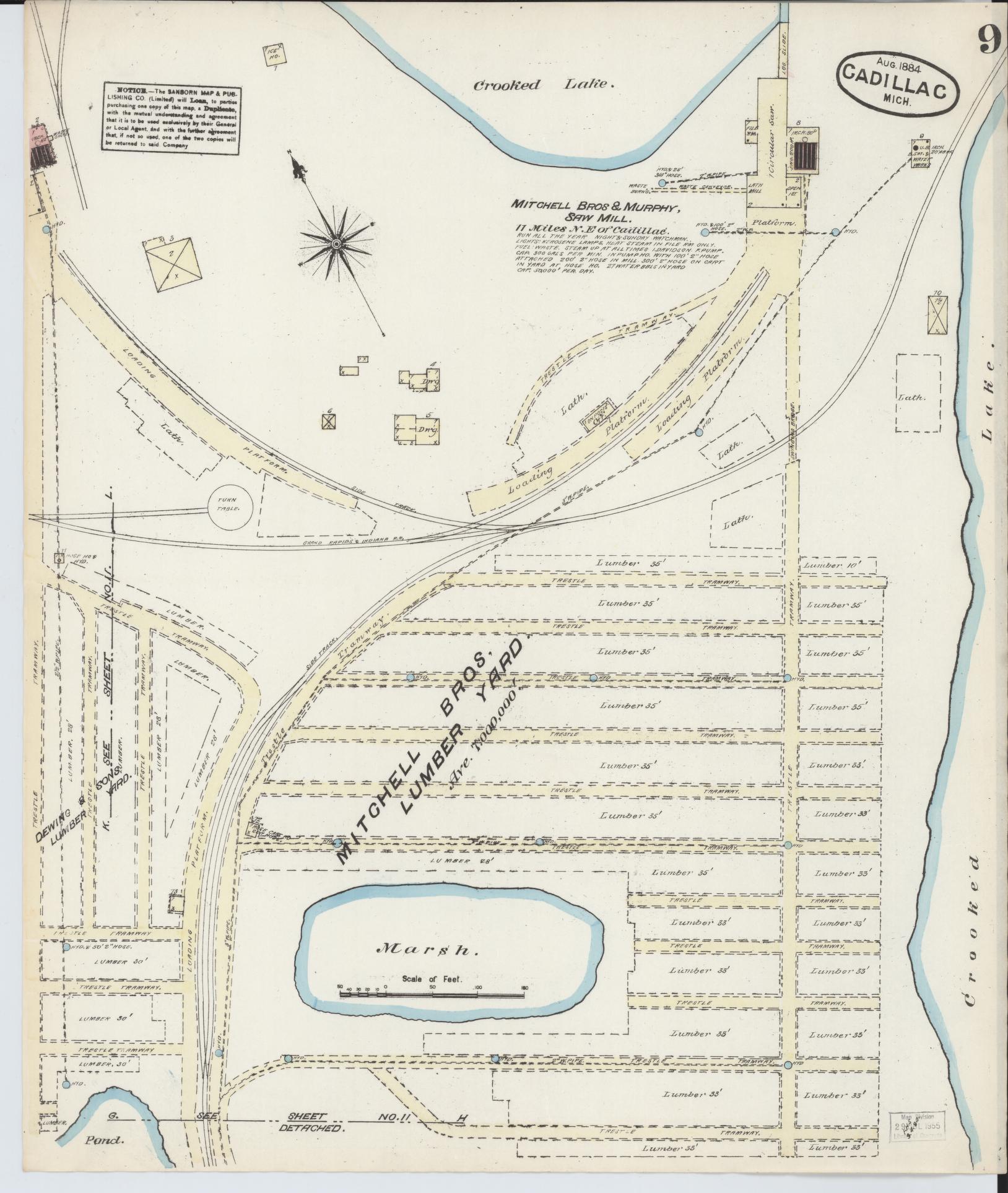 Sanborn Fire Insurance Map from Cadillac, Wexford County, Michigan (1884), Sheet #0009 - Complete Map Set gallery image, historic Sanborn map, vintage wall art, Michigan Michigan