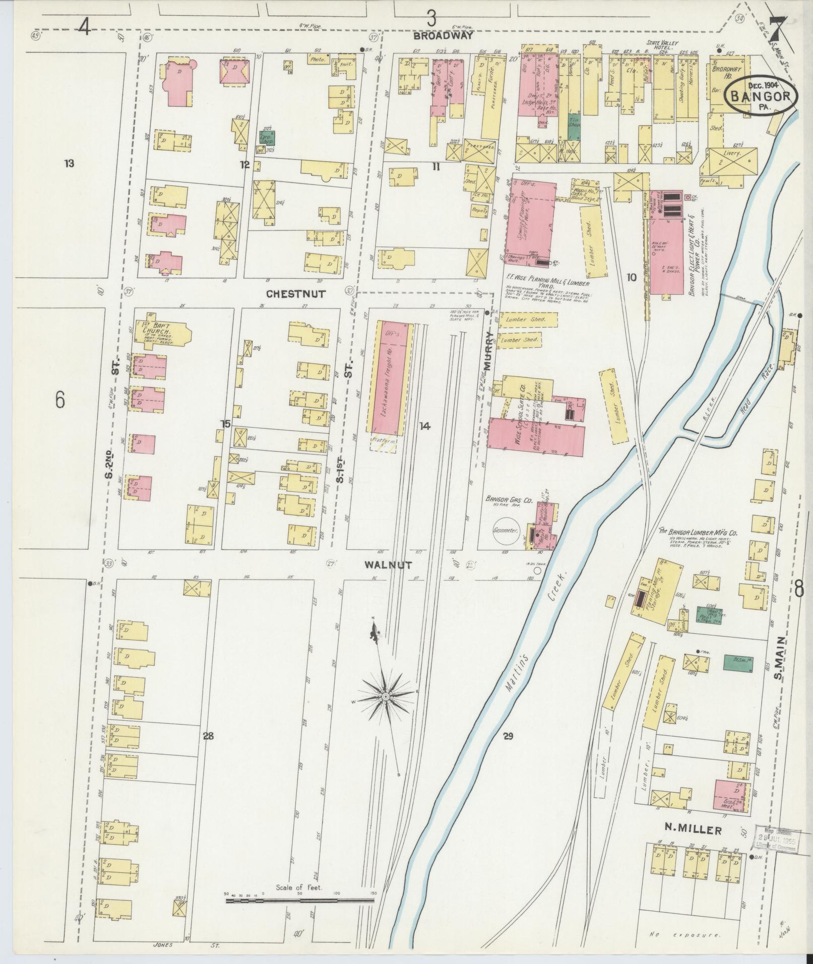 Sanborn Fire Insurance Map from Bangor, Northampton County, Pennsylvania (1904), Sheet #0007 - Historic Sanborn Fire Insurance Map Print, vintage old map wall art, antique decor, genealogy gift, Pennsylvania Pennsylvania map