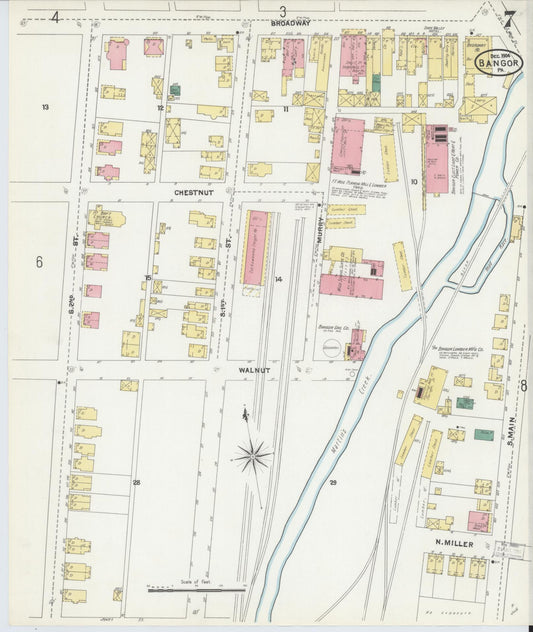 Sanborn Fire Insurance Map from Bangor, Northampton County, Pennsylvania (1904), Sheet #0007 - Historic Sanborn Fire Insurance Map Print, vintage old map wall art, antique decor, genealogy gift, Pennsylvania Pennsylvania map
