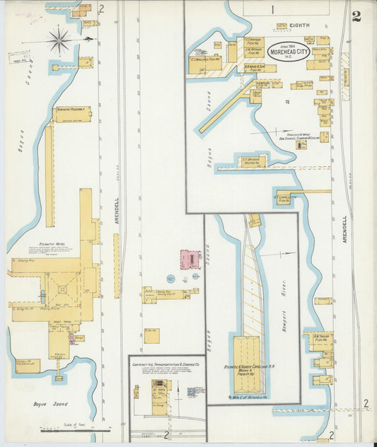 Sanborn Fire Insurance Map from Morehead City, Carteret County, North Carolina (1904), Sheet #0002 - Historic Sanborn Fire Insurance Map Print, vintage old map wall art, antique decor, genealogy gift, North Carolina North Carolina map