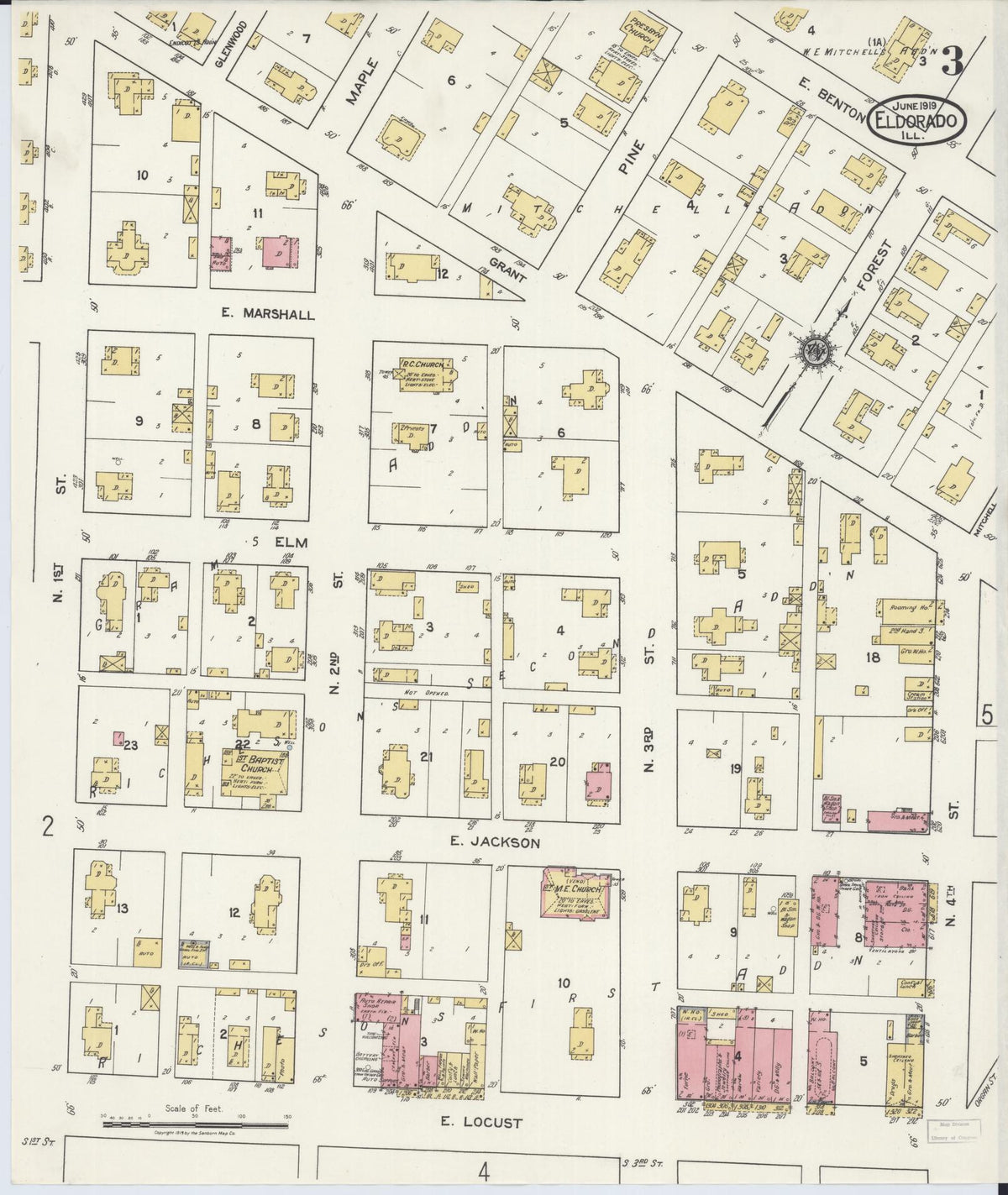Sanborn Fire Insurance Map from Eldorado, Saline County, Illinois (1919), Sheet #0003 - Complete Map Set gallery image, historic Sanborn map, vintage wall art, Illinois Illinois