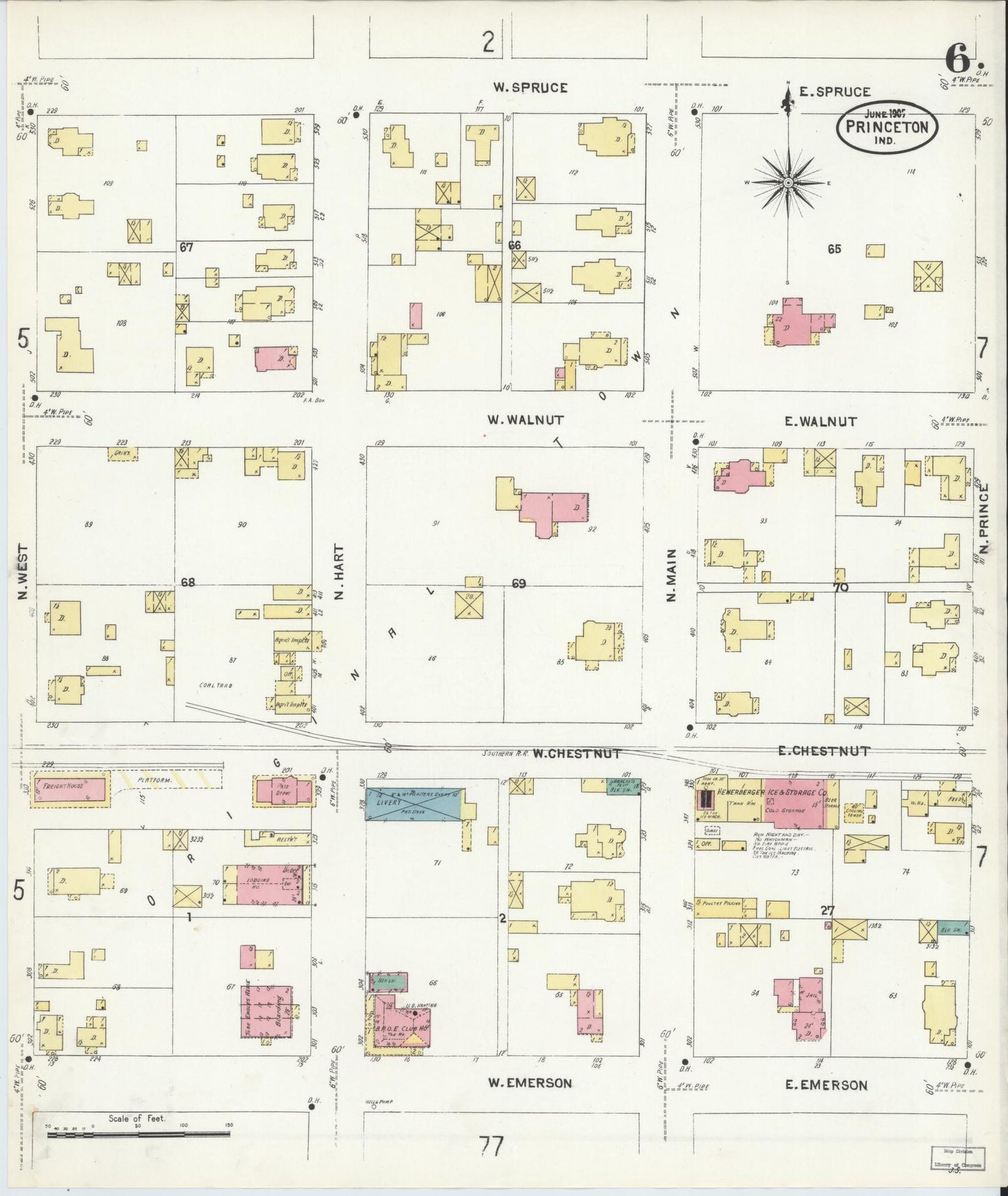 Sanborn Fire Insurance Map from Princeton, Gibson County, Indiana (1907), Sheet #0006 - Complete Map Set gallery image, historic Sanborn map, vintage wall art, Indiana Indiana