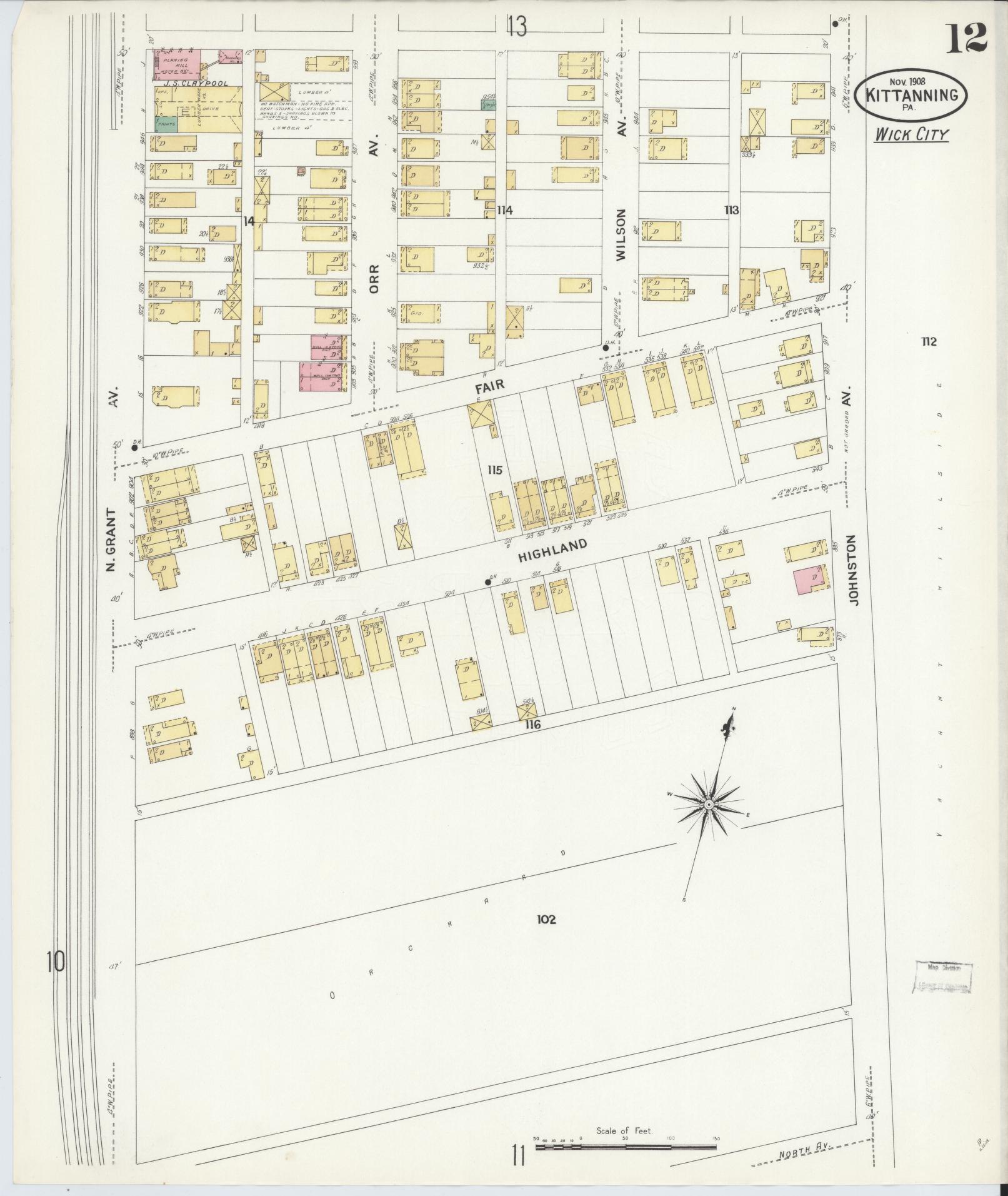 Sanborn Fire Insurance Map from Kittanning, Armstrong County, Pennsylvania (1909), Sheet #0012 - Complete Map Set gallery image, historic Sanborn map, vintage wall art, Pennsylvania Pennsylvania