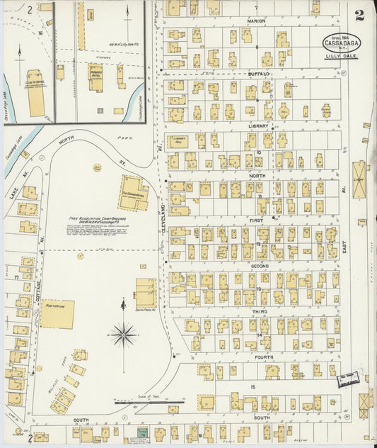 Sanborn Fire Insurance Map from Cassadaga, Chautauqua County, New York (1904), Sheet #0002 - Historic Sanborn Fire Insurance Map Print, vintage old map wall art, antique decor, genealogy gift, New York New York map