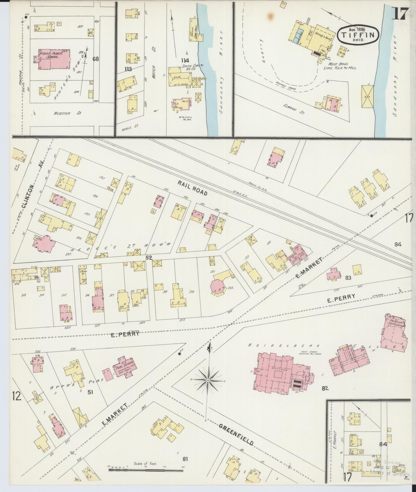 Sanborn Fire Insurance Map from Tiffin, Seneca County, Ohio (1896), Sheet #0017 - Complete Map Set gallery image, historic Sanborn map, vintage wall art, Ohio Ohio