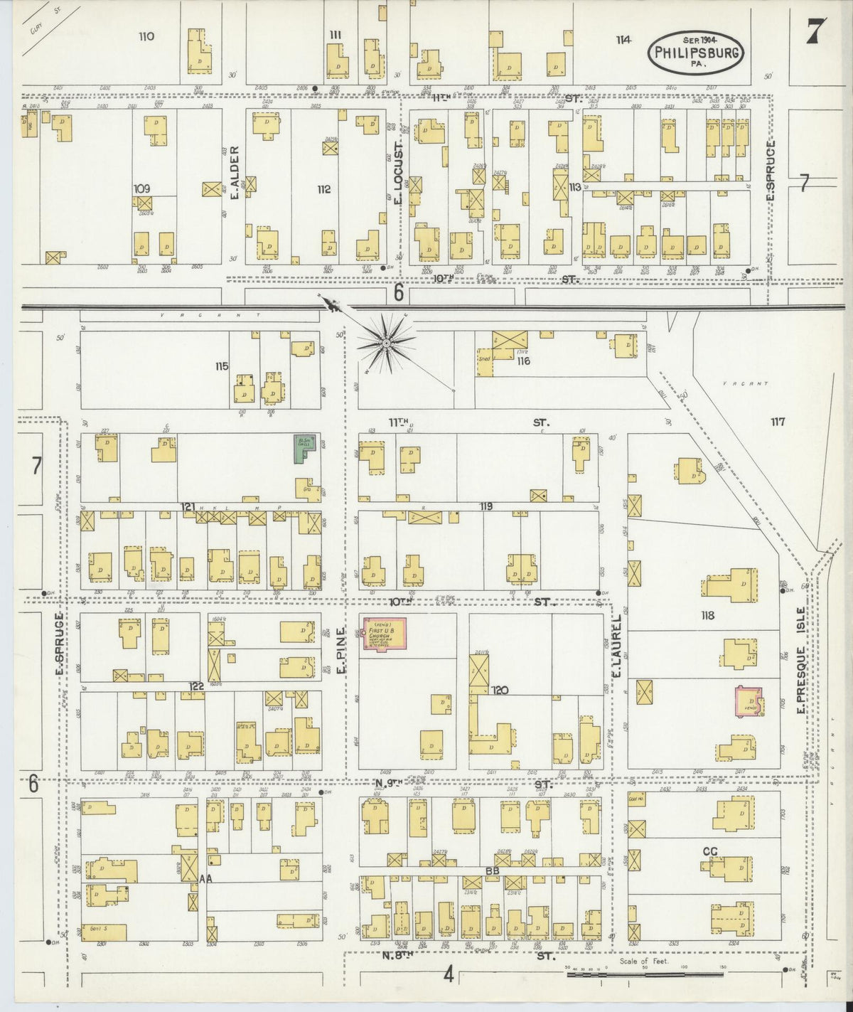 Sanborn Fire Insurance Map from Philipsburg, Centre County, Pennsylvania (1904), Sheet #0007 - Historic Sanborn Fire Insurance Map Print, vintage old map wall art, antique decor, genealogy gift, Pennsylvania Pennsylvania map