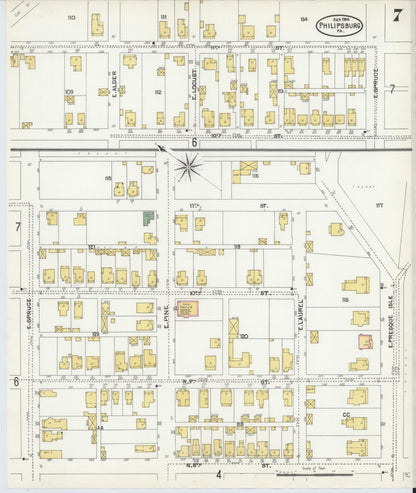 Sanborn Fire Insurance Map from Philipsburg, Centre County, Pennsylvania (1904), Sheet #0007 - Historic Sanborn Fire Insurance Map Print, vintage old map wall art, antique decor, genealogy gift, Pennsylvania Pennsylvania map