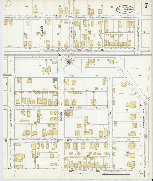 Sanborn Fire Insurance Map from Philipsburg, Centre County, Pennsylvania (1904), Sheet #0007 - Historic Sanborn Fire Insurance Map Print, vintage old map wall art, antique decor, genealogy gift, Pennsylvania Pennsylvania map