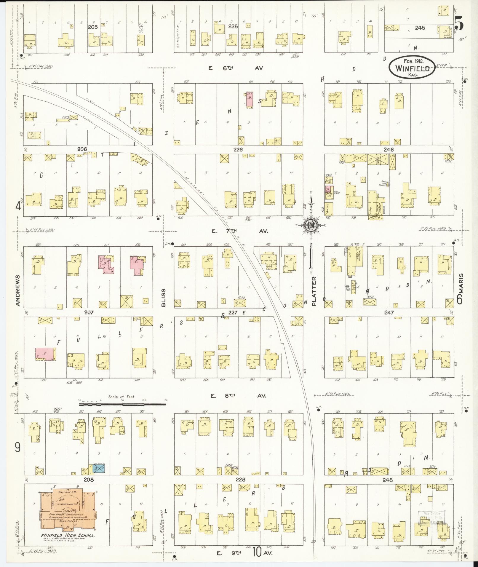 Sanborn Fire Insurance Map from Winfield, Cowley County, Kansas (1912), Sheet #0005 - Complete Map Set gallery image, historic Sanborn map, vintage wall art, Kansas Kansas