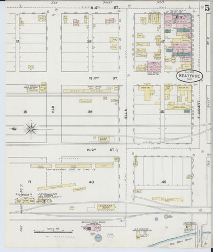 Sanborn Fire Insurance Map from Beatrice, Gage County, Nebraska (1889), Sheet #0005 - Complete Map Set gallery image, historic Sanborn map, vintage wall art, Nebraska Nebraska