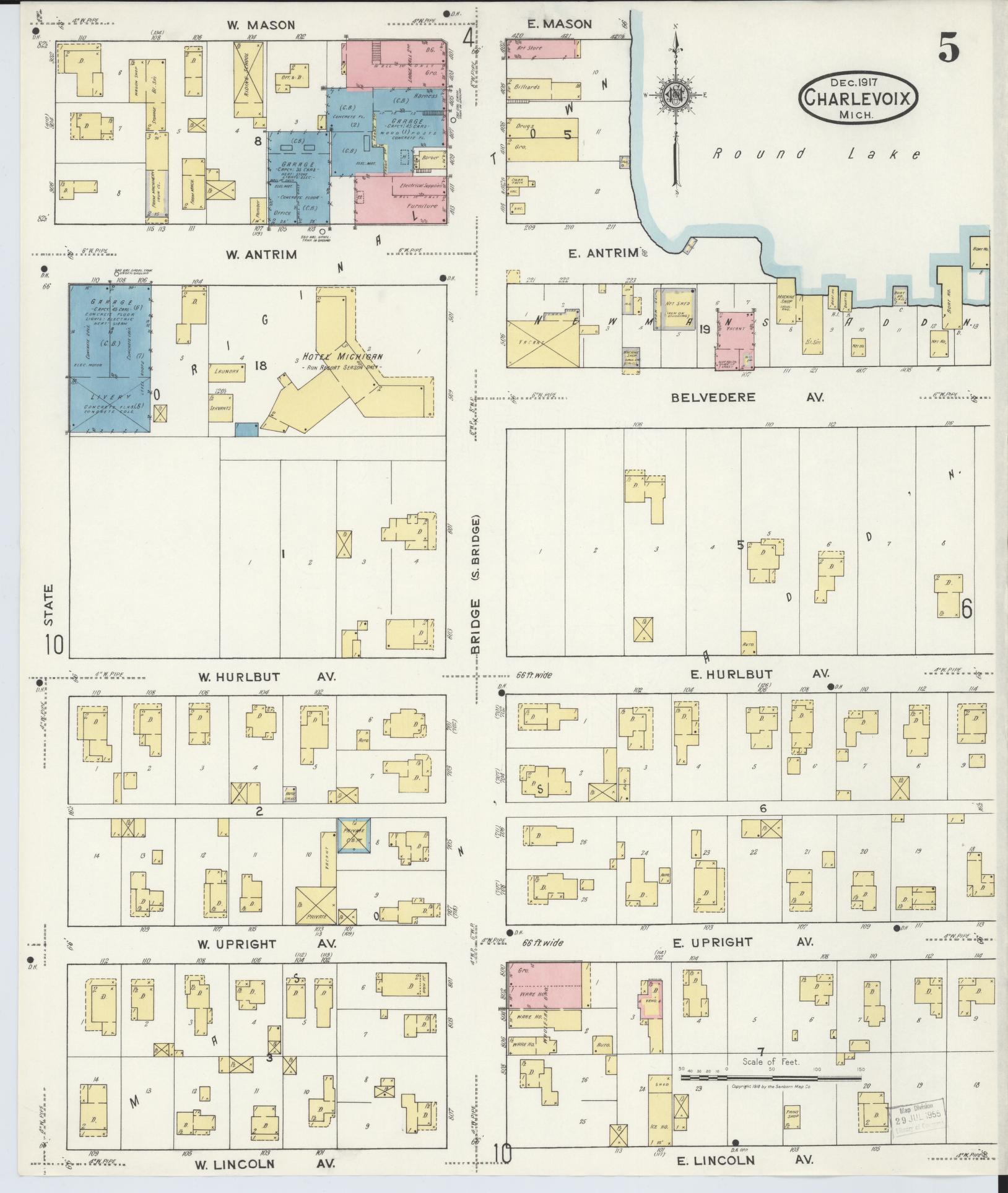 Sanborn Fire Insurance Map from Charlevoix, Charlevoix County, Michigan (1917), Sheet #0005 - Complete Map Set gallery image, historic Sanborn map, vintage wall art, Michigan Michigan