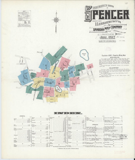 Sanborn Fire Insurance Map from Spencer, Worcester County, Massachusetts. (1912) – Historic Sanborn Fire Insurance Map Print