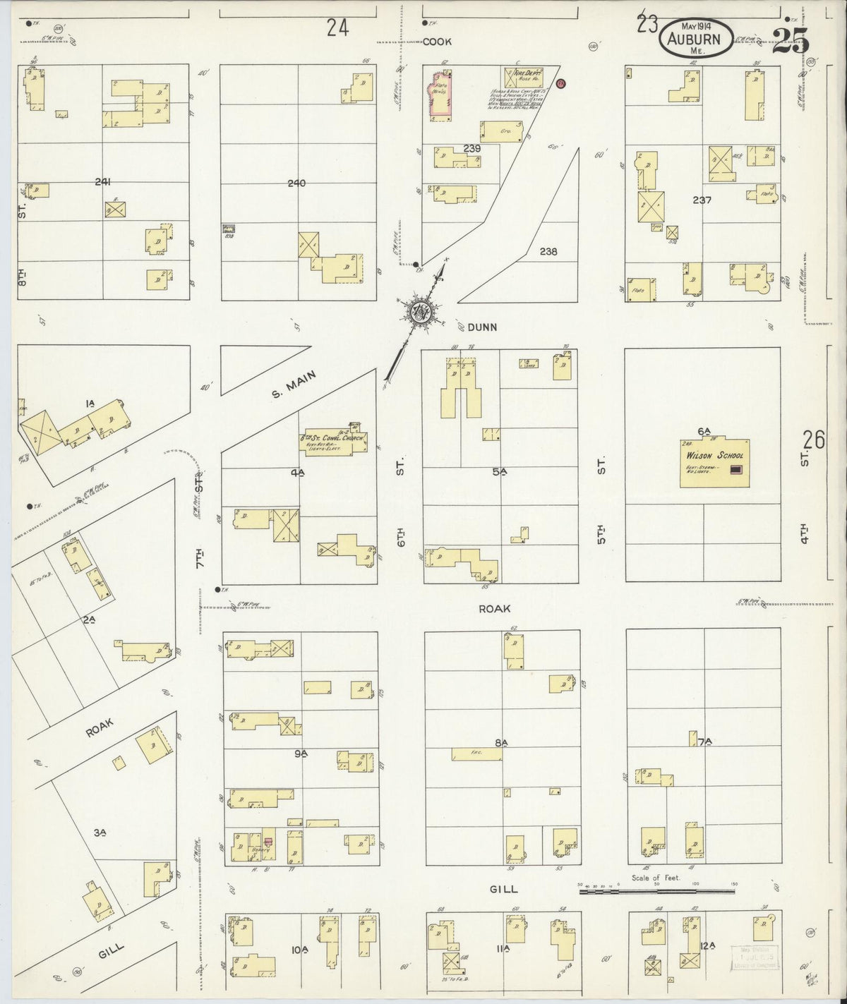 Sanborn Fire Insurance Map from Auburn, Androscoggin County, Maine (1914), Sheet #0025 - Historic Sanborn Fire Insurance Map Print, vintage old map wall art, antique decor, genealogy gift, Maine Maine map