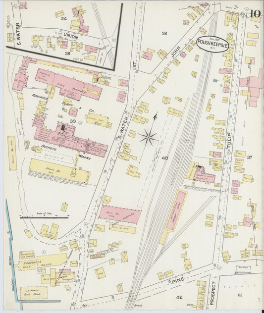 Sanborn Fire Insurance Map from Poughkeepsie, Dutchess County, New York (1887), Sheet #0010 - Historic Sanborn Fire Insurance Map Print, vintage old map wall art, antique decor, genealogy gift, New York New York map
