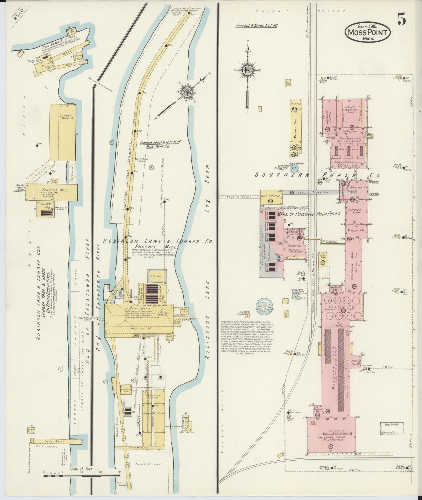 Sanborn Fire Insurance Map from Moss Point, Jackson County, Mississippi (1915), Sheet #0005 - Complete Map Set gallery image, historic Sanborn map, vintage wall art, Mississippi Mississippi