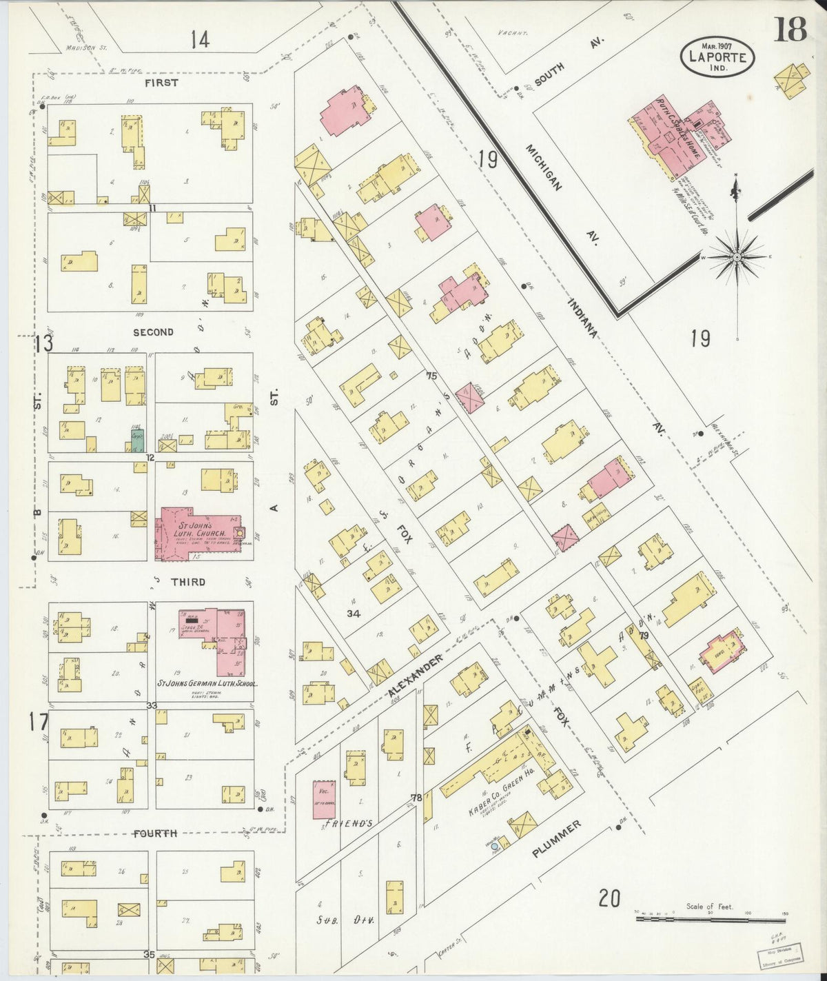 Sanborn Fire Insurance Map from La Porte, La Porte County, Indiana (1907), Sheet #0018 - Historic Sanborn Fire Insurance Map Print, vintage old map wall art, antique decor, genealogy gift, Indiana Indiana map