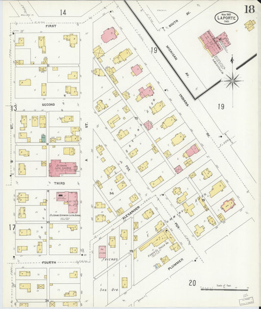 Sanborn Fire Insurance Map from La Porte, La Porte County, Indiana (1907), Sheet #0018 - Historic Sanborn Fire Insurance Map Print, vintage old map wall art, antique decor, genealogy gift, Indiana Indiana map