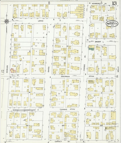 Sanborn Fire Insurance Map from Marinette, Marinette County, Wisconsin (1910), Sheet #0013 - Complete Map Set gallery image, historic Sanborn map, vintage wall art, Wisconsin Wisconsin