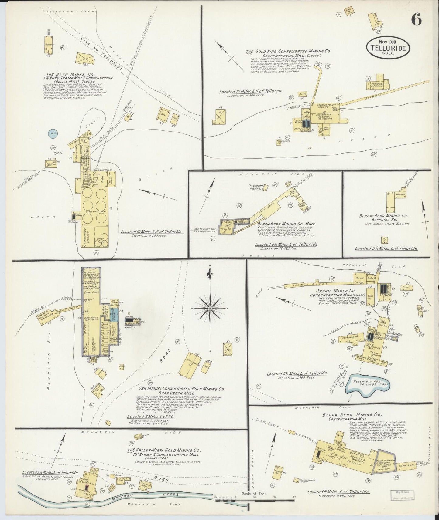 Sanborn Fire Insurance Map from Telluride, San Miguel County, Colorado (1908), Sheet #0006 - Historic Sanborn Fire Insurance Map Print, vintage old map wall art, antique decor, genealogy gift, Colorado Colorado map