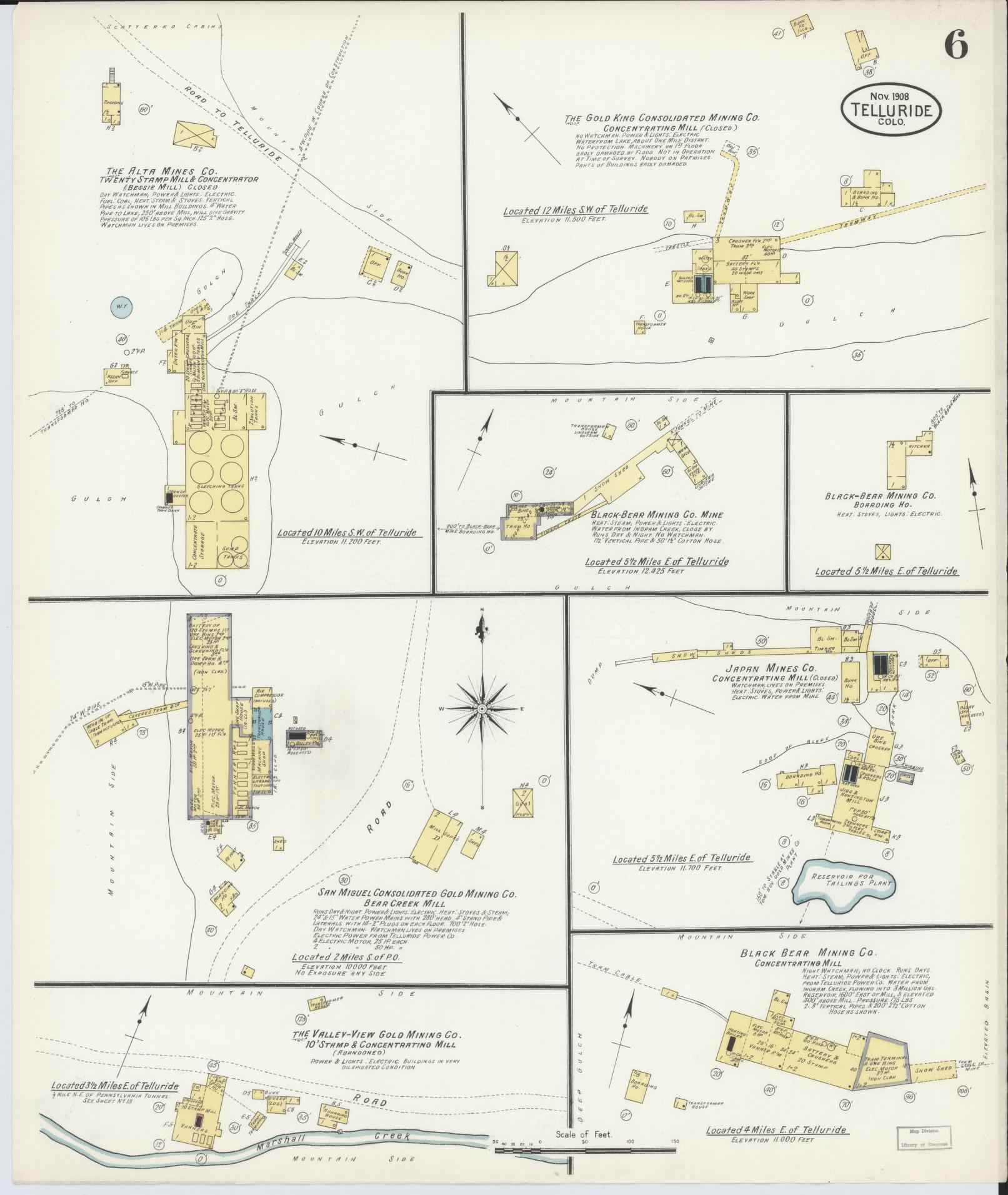 Sanborn Fire Insurance Map from Telluride, San Miguel County, Colorado (1908), Sheet #0006 - Historic Sanborn Fire Insurance Map Print, vintage old map wall art, antique decor, genealogy gift, Colorado Colorado map