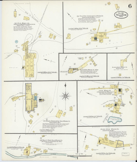 Sanborn Fire Insurance Map from Telluride, San Miguel County, Colorado (1908), Sheet #0006 - Historic Sanborn Fire Insurance Map Print, vintage old map wall art, antique decor, genealogy gift, Colorado Colorado map