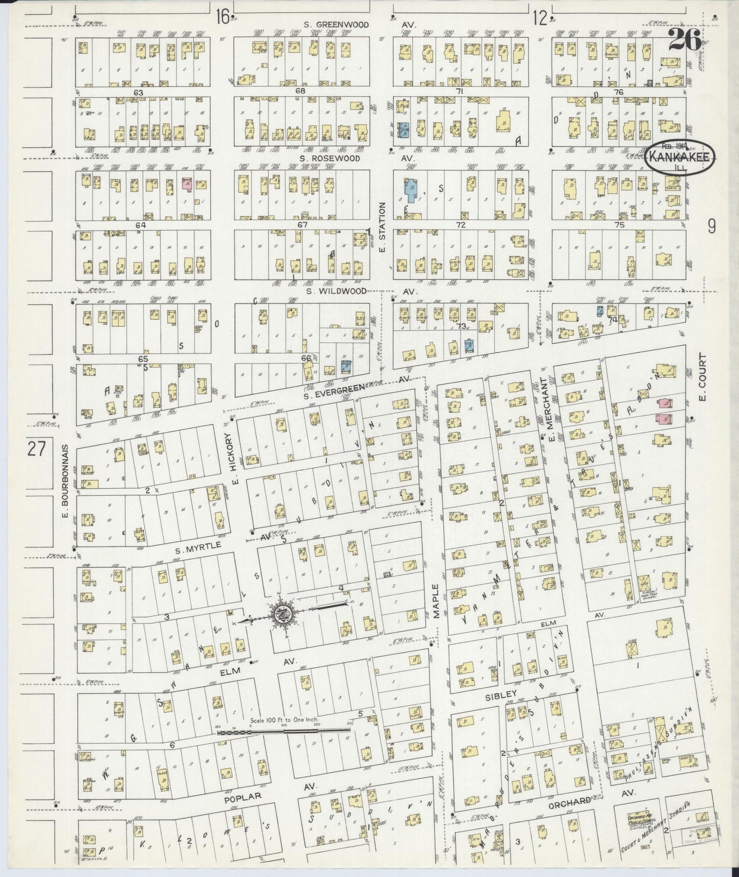 Sanborn Fire Insurance Map from Kankakee, Kankakee County, Illinois (1914), Sheet #0026 - Complete Map Set gallery image, historic Sanborn map, vintage wall art, Illinois Illinois