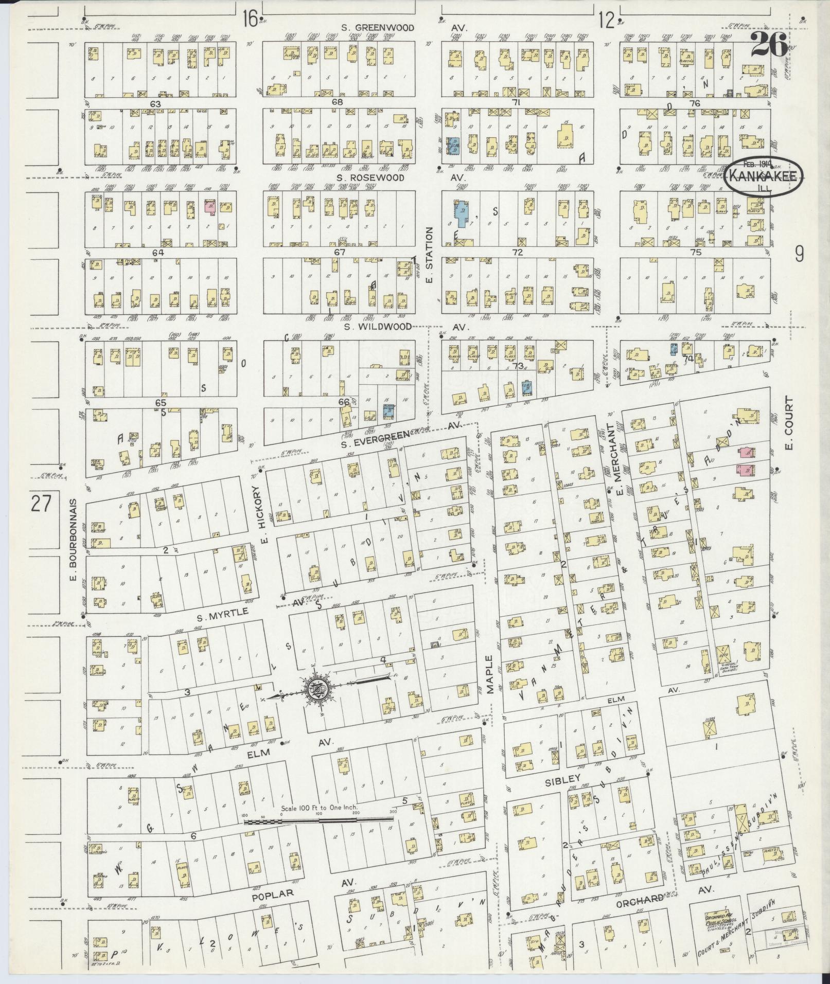 Sanborn Fire Insurance Map from Kankakee, Kankakee County, Illinois (1914), Sheet #0026 - Complete Map Set gallery image, historic Sanborn map, vintage wall art, Illinois Illinois