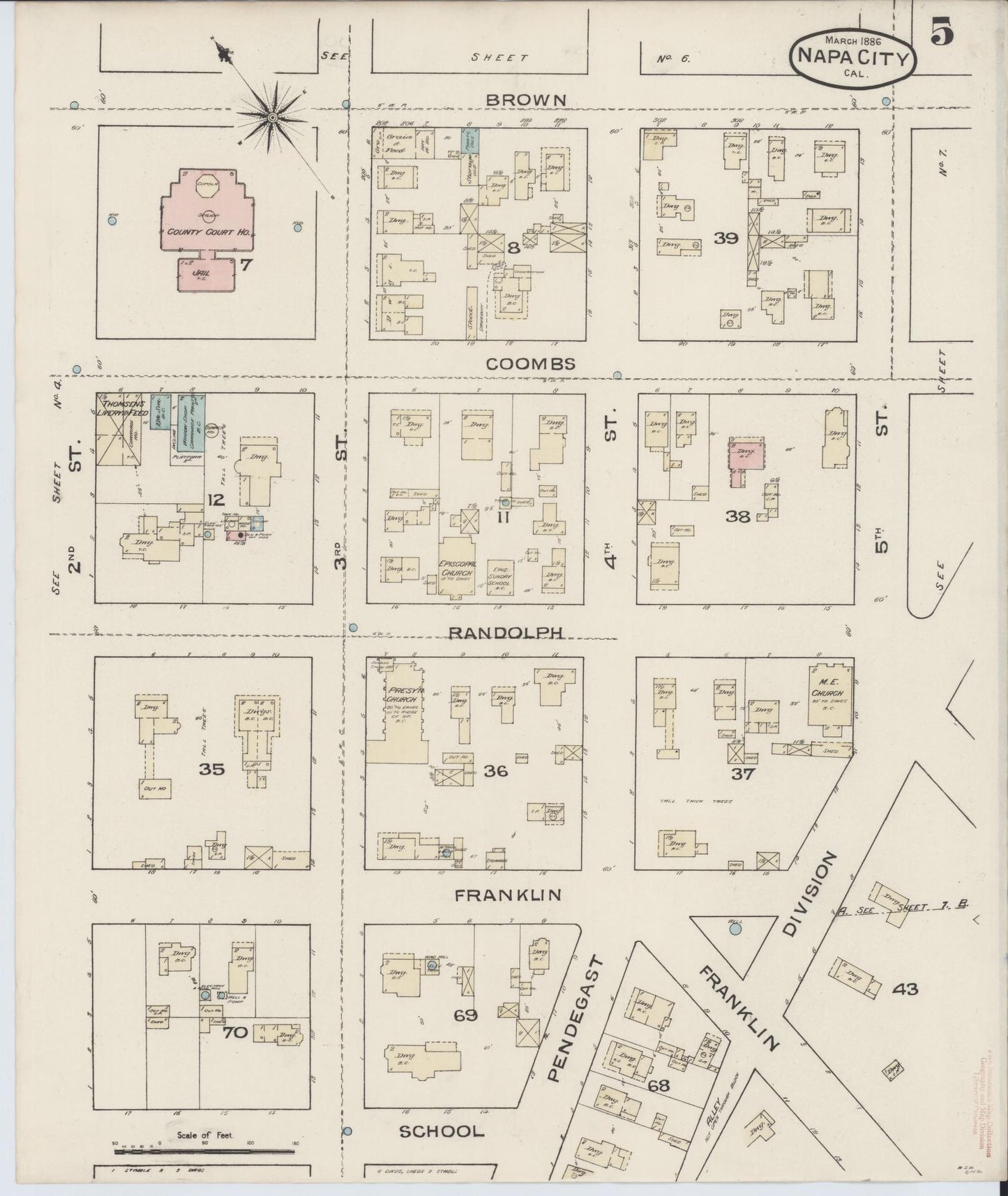 Sanborn Fire Insurance Map from Napa, Napa County, California (1886), Sheet #0005 - Complete Map Set gallery image, historic Sanborn map, vintage wall art, California California