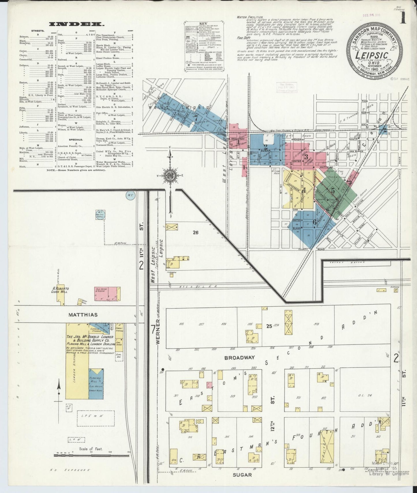 Sanborn Fire Insurance Map from Leipsic, Putnam County, Ohio (1910), Sheet #0001 - Historic Sanborn Fire Insurance Map Print, vintage old map wall art, antique decor, genealogy gift, Ohio Ohio map