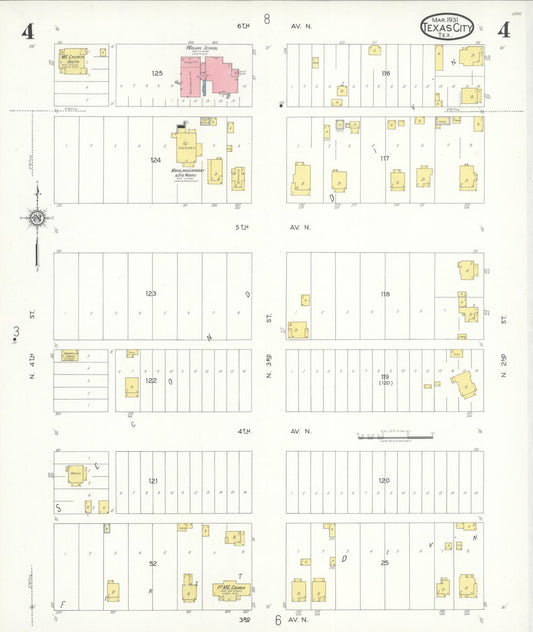 Sanborn Fire Insurance Map from Texas City, Galveston County, Texas (1931), Sheet #0004 - Historic Sanborn Fire Insurance Map Print, vintage old map wall art, antique decor, genealogy gift, Texas Texas map