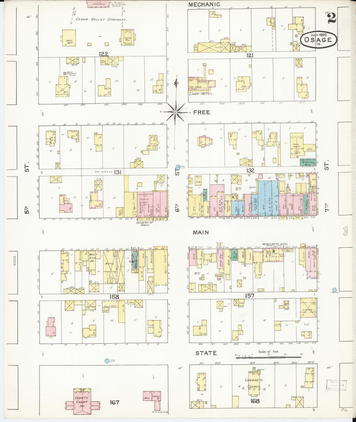 Sanborn Fire Insurance Map from Osage, Mitchell County, Iowa (1892), Sheet #0002 - Historic Sanborn Fire Insurance Map Print, vintage old map wall art