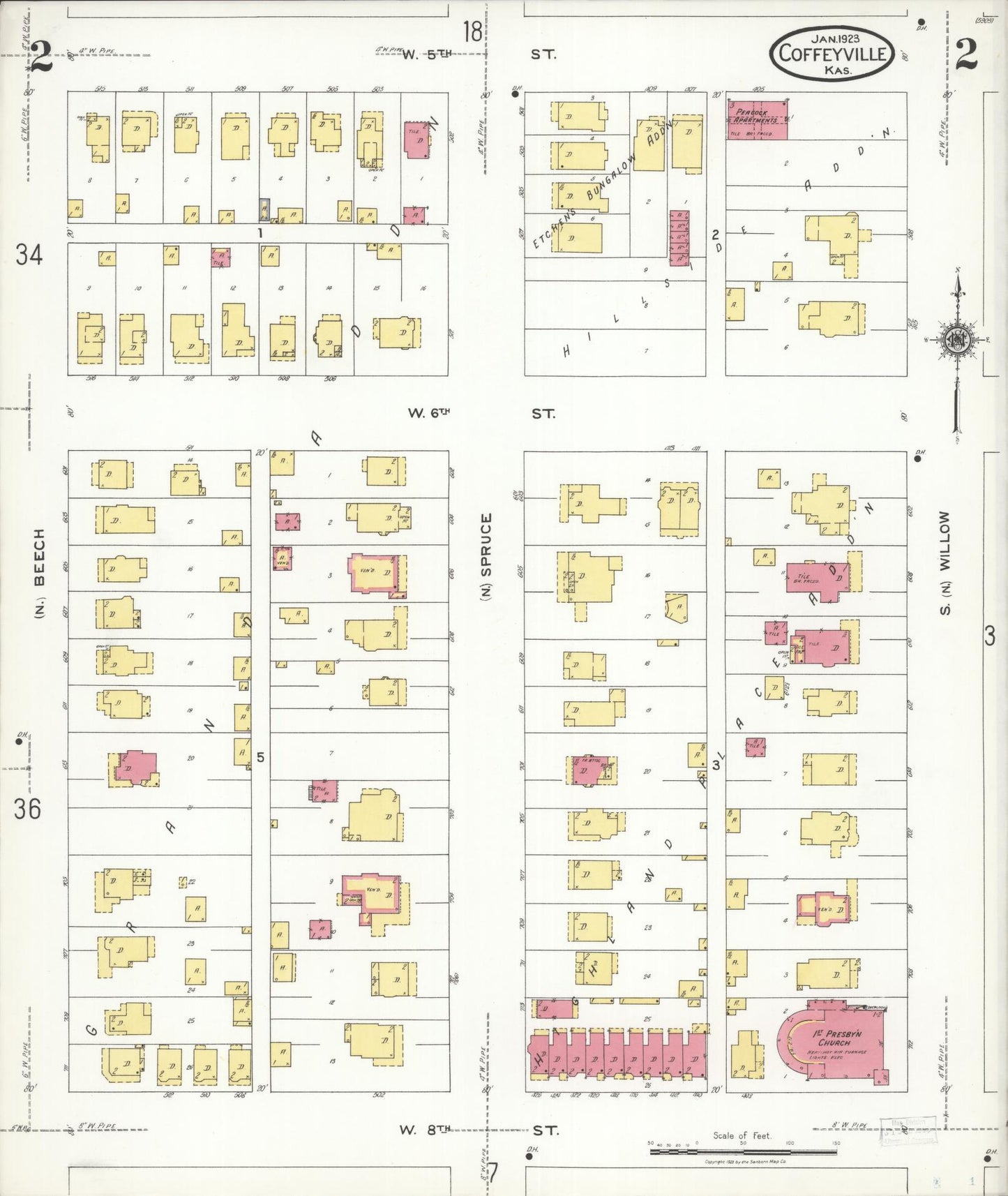 Sanborn Fire Insurance Map from Coffeyville, Montgomery County, Kansas (1923), Sheet #0002 - Complete Map Set gallery image, historic Sanborn map, vintage wall art, Kansas Kansas