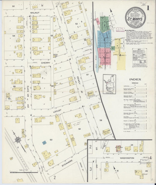 Sanborn Fire Insurance Map from Saint Marys, Pleasant County, West Virginia (1913), Sheet #0001 - Historic Sanborn Fire Insurance Map Print, vintage old map wall art, antique decor, genealogy gift, West Virginia West Virginia map