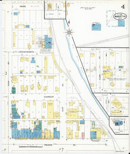 Sanborn Fire Insurance Map from Manhattan, Riley County, Kansas (1905), Sheet #0004 - Complete Map Set gallery image, historic Sanborn map, vintage wall art, Kansas Kansas