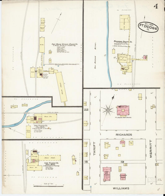 Sanborn Fire Insurance Map from Fort Dodge, Webster County, Iowa (1885), Sheet #0004 - Historic Sanborn Fire Insurance Map Print, vintage old map wall art