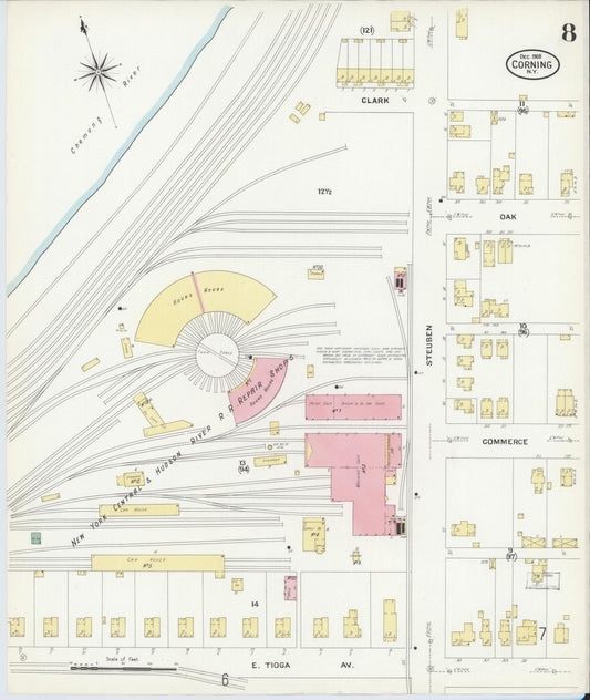 Sanborn Fire Insurance Map from Corning, Steuben County, New York (1908), Sheet #0008 - Historic Sanborn Fire Insurance Map Print, vintage old map wall art, antique decor, genealogy gift, New York New York map