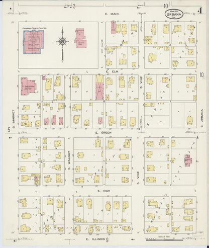 Sanborn Fire Insurance Map from Urbana, Champaign County, Illinois (1915), Sheet #0004 - Complete Map Set gallery image, historic Sanborn map, vintage wall art, Illinois Illinois