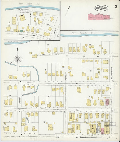 Sanborn Fire Insurance Map from Montgomery, Fayette County, West Virginia (1907), Sheet #0003 - Complete Map Set gallery image, historic Sanborn map, vintage wall art, West Virginia West Virginia