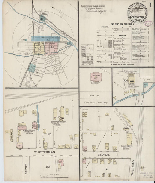 Sanborn Fire Insurance Map from Greensburg, Westmoreland County, Pennsylvania (1886), Sheet #0001 - Historic Sanborn Fire Insurance Map Print, vintage old map wall art, antique decor, genealogy gift, Pennsylvania Pennsylvania map