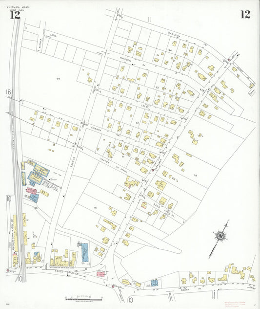 Sanborn Fire Insurance Map from Whitman, Plymouth County, Massachusetts (1939), Sheet #0012 - Historic Sanborn Fire Insurance Map Print, vintage old map wall art, antique decor, genealogy gift, Massachusetts Massachusetts map