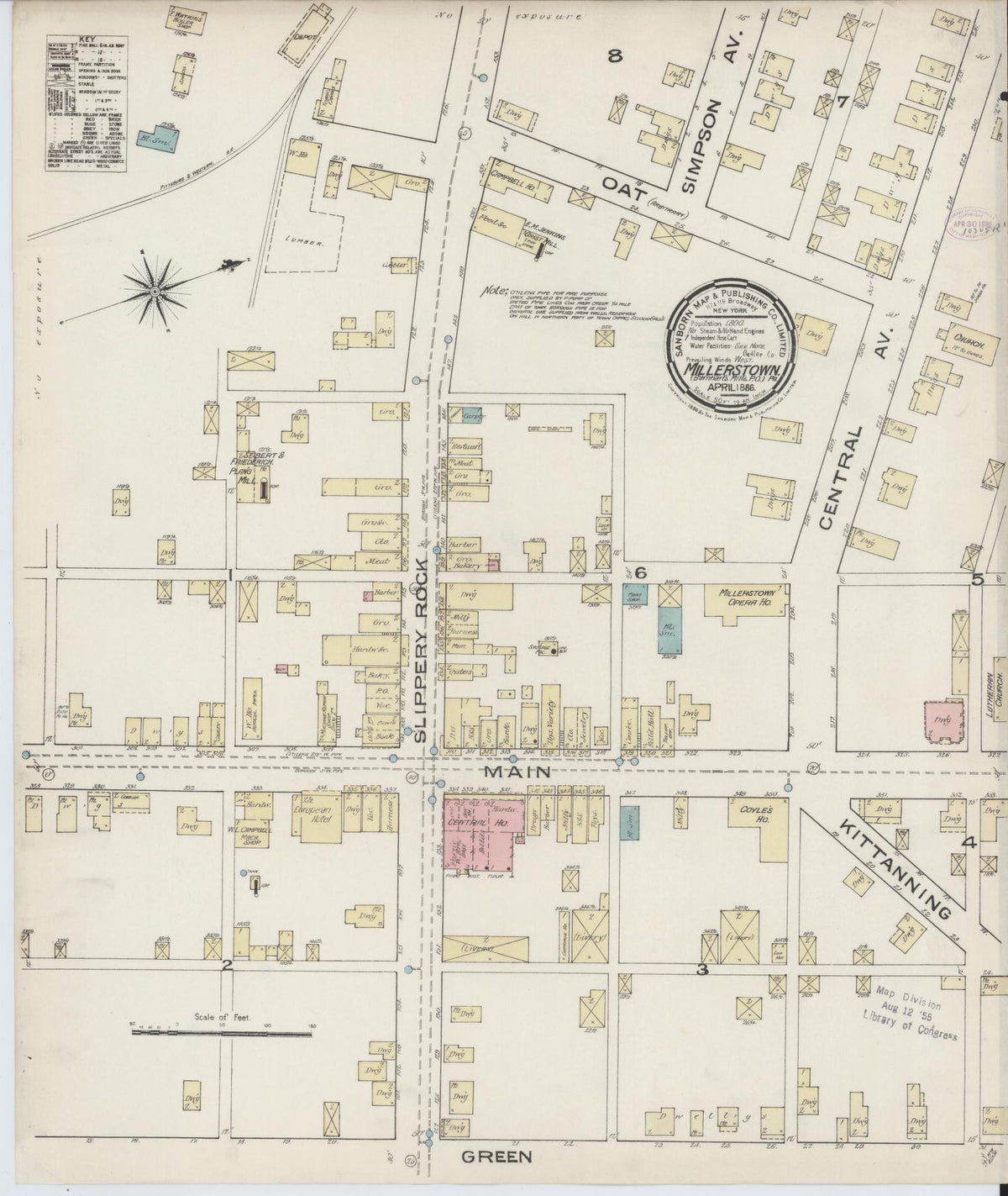 Sanborn Fire Insurance Map from Millerstown, Butler County, Pennsylvania (1886), Sheet #0001 - Historic Sanborn Fire Insurance Map Print, vintage old map wall art, antique decor, genealogy gift, Pennsylvania Pennsylvania map
