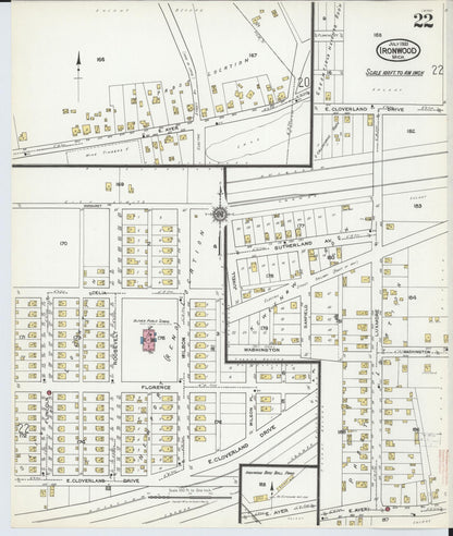 Sanborn Fire Insurance Map from Ironwood, Gogebic County, Michigan (1921), Sheet #0022 - Complete Map Set gallery image, historic Sanborn map, vintage wall art, Michigan Michigan