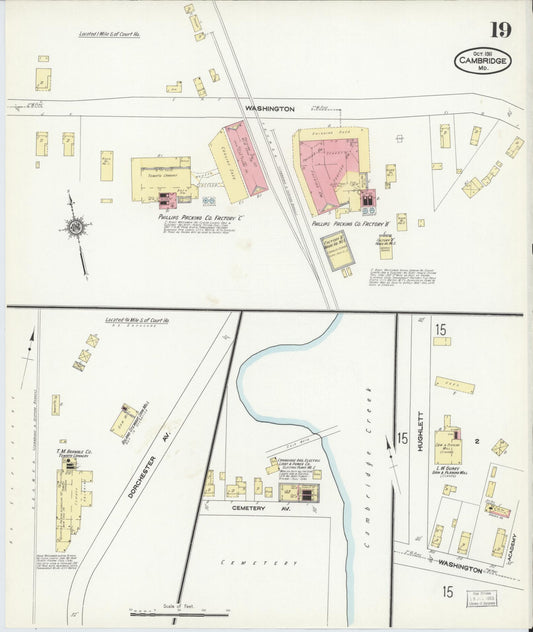 Sanborn Fire Insurance Map from Cambridge, Dorchester County, Maryland (1911), Sheet #0019 - Historic Sanborn Fire Insurance Map Print, vintage old map wall art, antique decor, genealogy gift, Maryland Maryland map