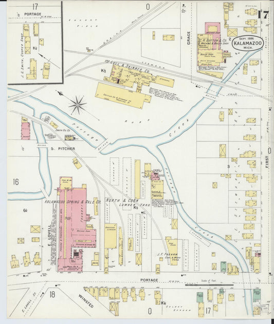 Sanborn Fire Insurance Map from Kalamazoo, Kalamazoo County, Michigan (1896), Sheet #0017 - Historic Sanborn Fire Insurance Map Print, vintage old map wall art, antique decor, genealogy gift, Michigan Michigan map