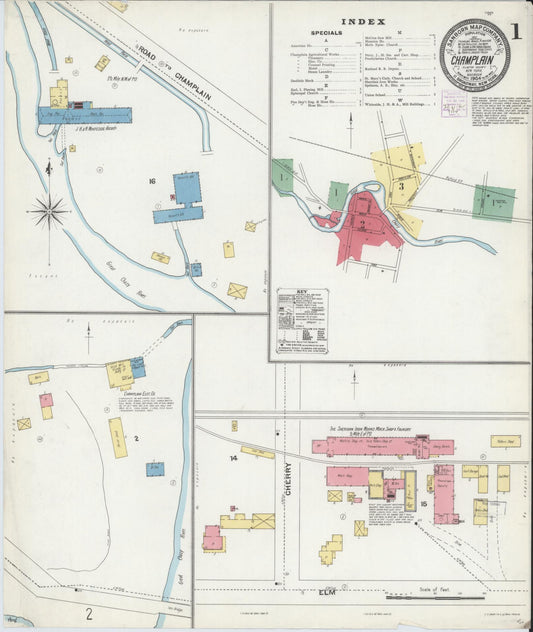 Sanborn Fire Insurance Map from Champlain, Clinton County, New York (1904), Sheet #0001 - Complete Map Set gallery image, historic Sanborn map, vintage wall art, New York New York