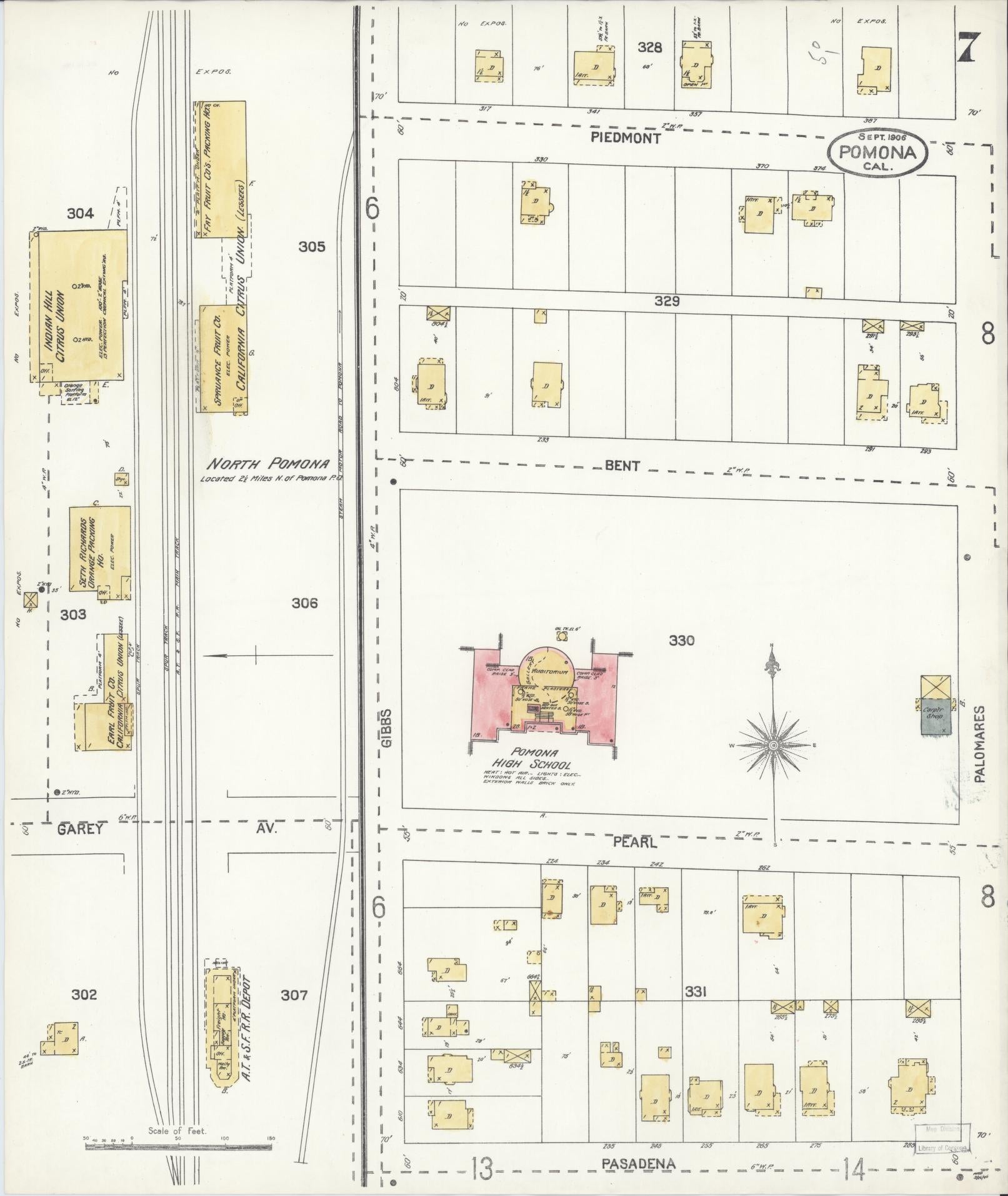 Sanborn Fire Insurance Map from Pomona, Los Angeles County, California (1906), Sheet #0007 - Complete Map Set gallery image, historic Sanborn map, vintage wall art, California California