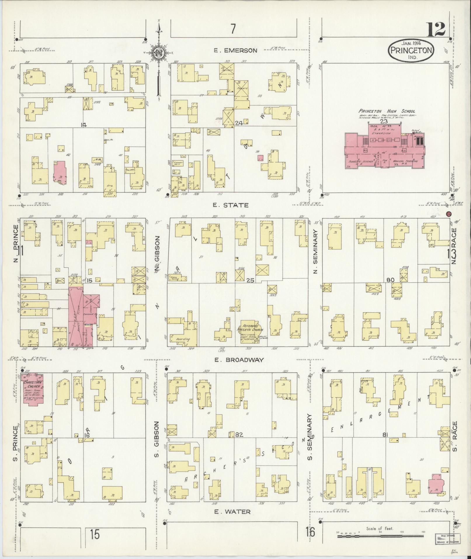 Sanborn Fire Insurance Map from Princeton, Gibson County, Indiana (1914), Sheet #0012 - Complete Map Set gallery image, historic Sanborn map, vintage wall art, Indiana Indiana